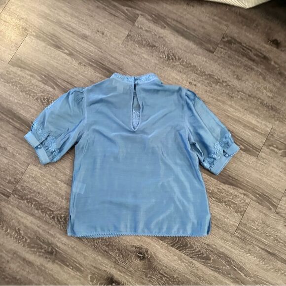 Payal Jain Carrington Embroidered Puff-Sleeved Blue Blouse - Picture 7 of 7